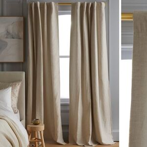 NWT QUINCE Set Of 2 48x96 European Linen Room Darkening Curtains Flax 4083